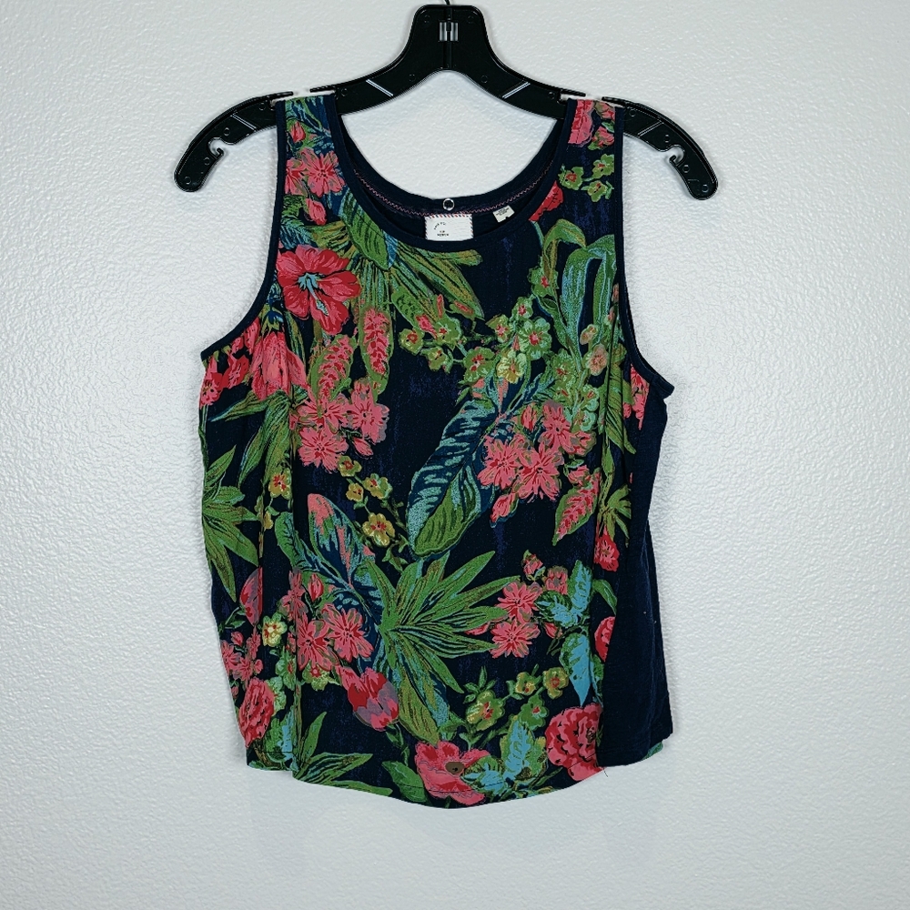 POSTMARK Navy Lille Floral Mixed Fabric Tank Top Medium Boho Festival C1192